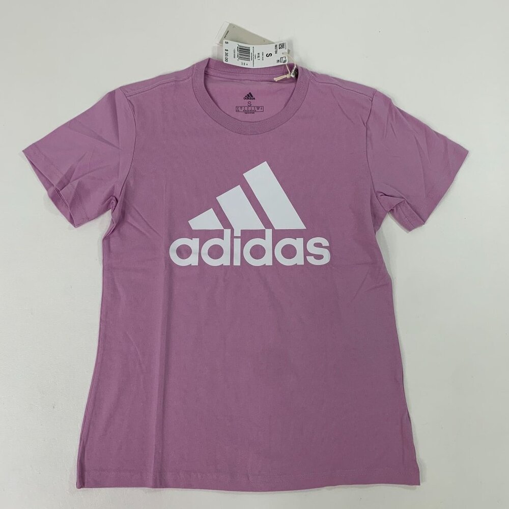 Adidas Women's Top S Short Sleeve Cotton Graphic Tee T Shirt Lilac Purple S